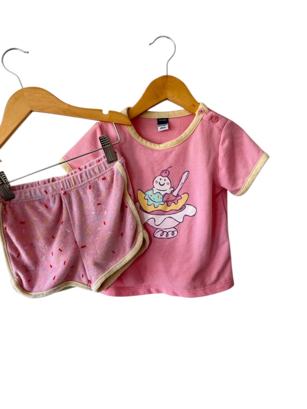 Old Navy Pink Ice Cream Short Terrycloth Set with Cream Trim 18/24 months